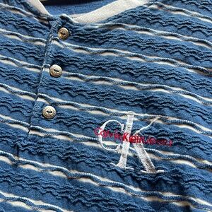 Calvin Klein blue and white strip Henley tee